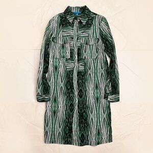 Derek Lam For Design Nation Woodgrain Print Long Sleeve Shirt Dress Green Sz XS